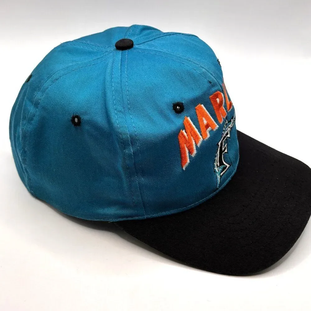 Vintage 90s Florida Marlins Hat Cap Snap Back Teal Black MLB Baseball Youth